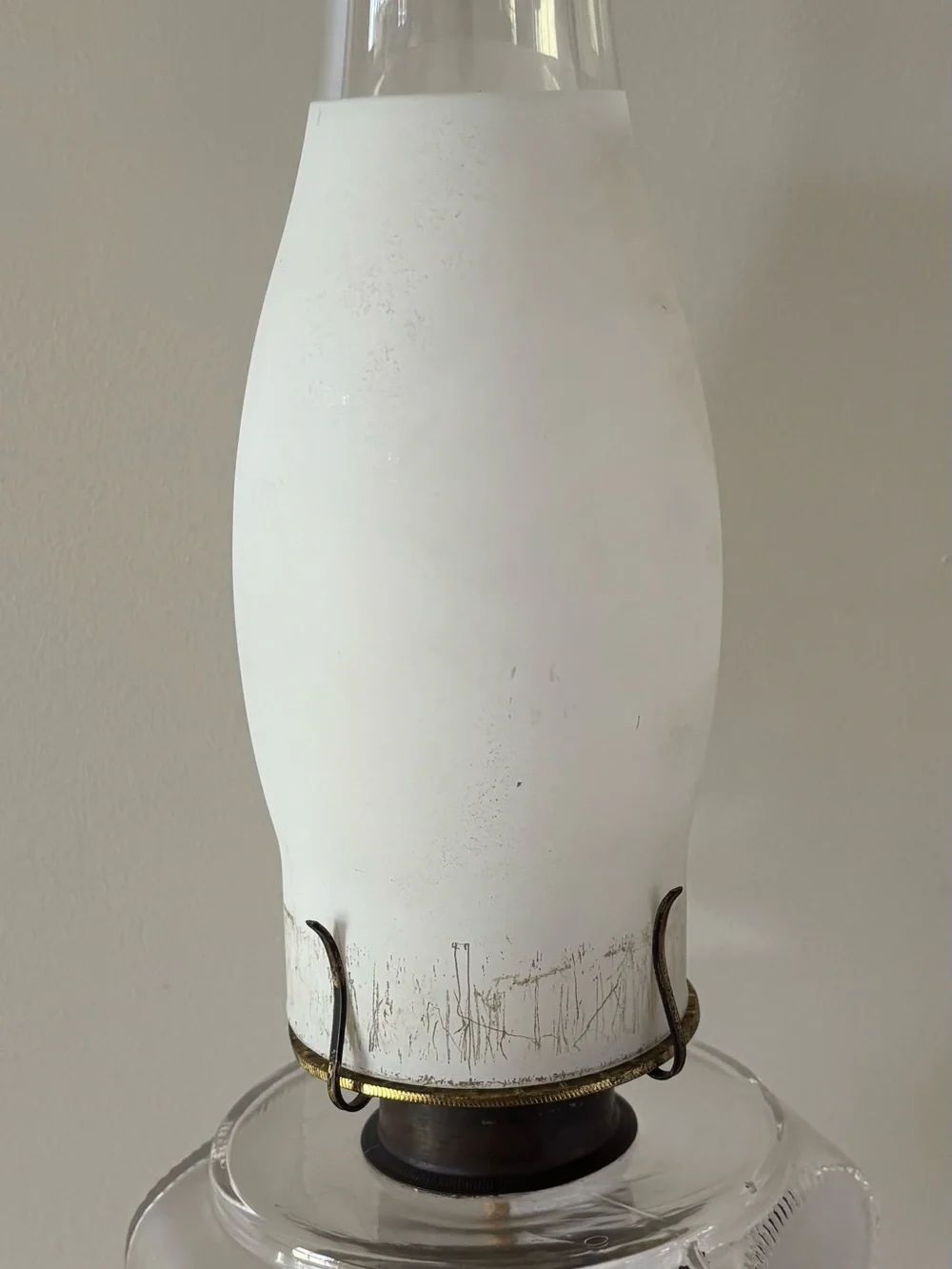 Glass Oil Lamp with Frosted Chimney - Clear & White